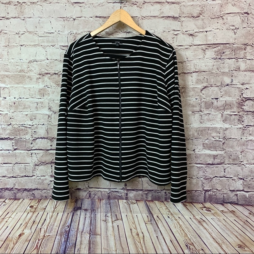 Apt. 9 Black Striped Zipper Front Long Sleeve Cardigan Jacket